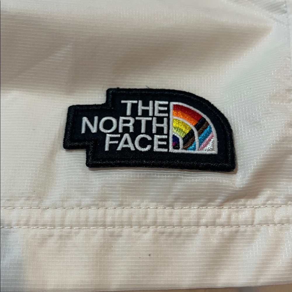The North Face Women’s TNF Outline Shorts GARDENIA WHITE Pride Logo Rainbow Logo - Picture 4 of 10